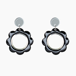 Черная ромашка/Black Chamomile, earrings, Platinum