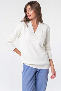 Пуловер вязаный свободный со спущенным плечом черный - Fly фото 6