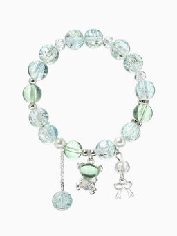 Браслет с подвесками "Сахарный" мишка, шар №10/8, цвет зелёно-голубой в серебре
