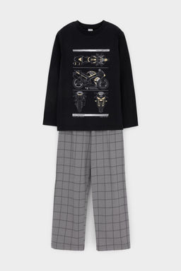 Crockid _ К 1600/черный,двойная клетка пижама дет
