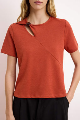 Kiremit Regular/Normal Kal?p Aksesuar Detayl? Triko gorunumlu Orme Bluz TWOSS26BZ00026 - Trendyolmilla фото 3