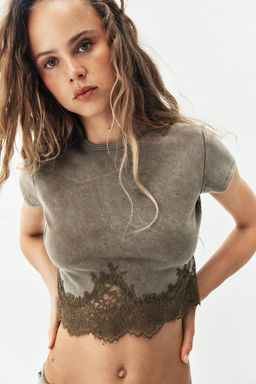 FADED-EFFECT LACE CROP TOP - Zara фото 2