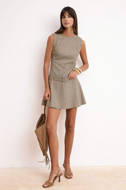 Cok Renkli Kemer Detayl? Ekose/Kareli Mini Dokuma Elbise TWOSS26EL00343 - Trendyolmilla фото 2
