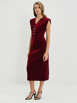 Бархатное платье с драпировкой и пуговицами / Zarina