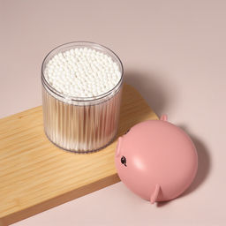 Цена за 2 шт. Органайзер для ватных палочек «Хрюшка», с крышкой, d=7.7×10.3 см, розовый, прозрачный