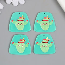 Цена за 4 шт. Декор для творчества акрил «Кактус-индеец», 0.2×3.7×3.4 см