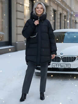 Куртка зимняя женская с капюшоном модная черного цвета 7341Ch - Visdeer фото 24