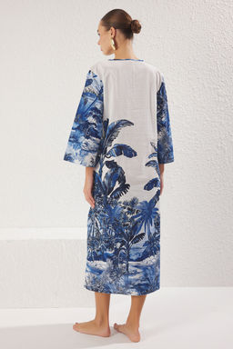 Tropikal Desenli Dokuma %100 Pamuk Maxi Plaj Elbise TBESS25EL00046 - Trendyolmilla фото 4