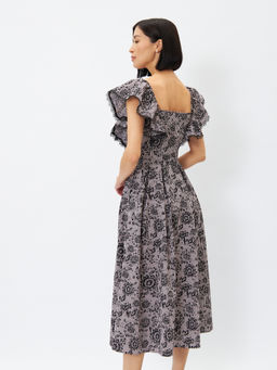 Платье из хлопка с отделкой из кружева OD-945-1 клетка ч/б с напылением