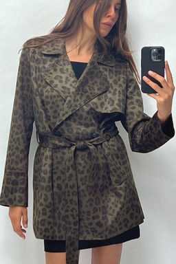SHORT ANIMAL PRINT FAUX SUEDE TRENCH COAT - Zara фото 2