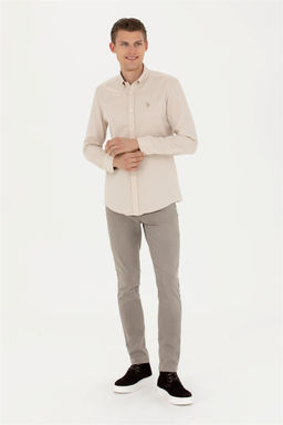 Мужская рубашка песочного цвета с длинным рукавом - U.s. polo assn фото 4