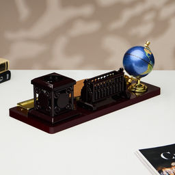 Набор настольный, органайзер 6 в 1, с визитницей и часами, вишня