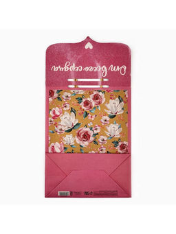 Пакет с клапаном Цветы, крафт, глиттер, 19.5?10?25 см