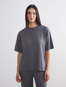 Bisiklet Yaka Nak??l? Oversize Kad?n Ti??rt