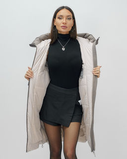 Пальто зимнее утепленное с капюшоном женское серого цвета 7638Sr - Visdeer фото 16