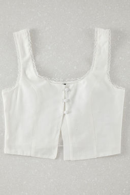 Beyaz Kare Yaka Ask?l? Crop Dokuma Bluz TWOSS25BZ00118