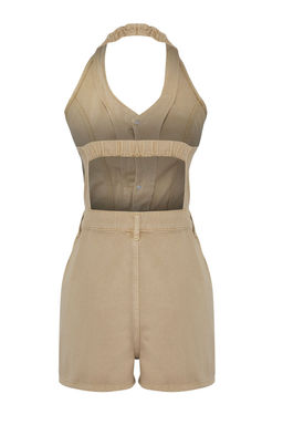 Trendyolmilla Bej S?rt Detayl? Mini Denim Tulum TWOSS25TU00064  фото 6