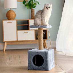 Домик для животных, с когтеточкой и полкой, джут, 32 х 32 х 64 см, серый - Simaland фото 8