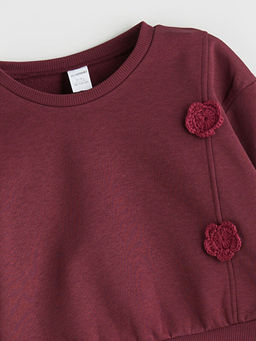 Bisiklet Yaka ?i?ek Aplikeli K?z ?ocuk Sweatshirt