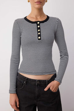 Siyah Bisiklet Yaka Dugmeli Fitted/Vucuda Oturan Esnek Fittilli Orme Bluz TWOAW26BZ00063