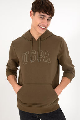 Erkek Regular Fit Kap__onlu Haki Basic Sweatshirt