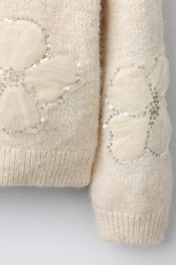 KNIT JUMPER WITH TULLE FLOWERS AND SEQUINS - Zara фото 4