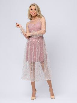 УЦЕНКА. Платье розового цвета длины миди с отделкой из фатина - 1001dress фото 6