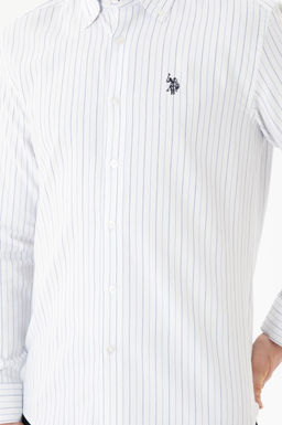 Мужская белая рубашка в синюю полоску - U.s. polo assn фото 13