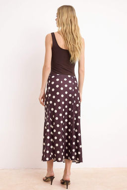 Kahverengi Puantiyeli A-Kesim/Can Form Yuksek Bel Saten Orme Etek TWOSS26ET00079 - Trendyolmilla фото 4