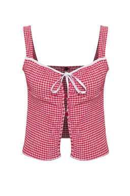 K?rm?z? Poti Kare Desenli Baglama Detayl? Esnek Orme Bluz TWOSS25BZ00234