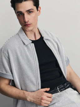 Рубашка в полоску на молнии / Zarina  фото 3