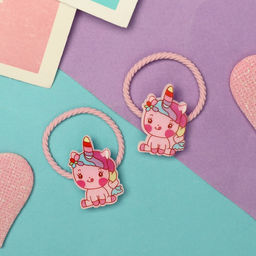 Цена за 6 шт. Резинка для волос Крошка глянец (набор 2 шт) единорожка весёлый, 3 см, розовый