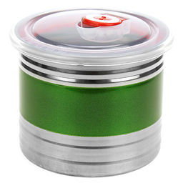 Банка для сыпучих продуктов из нержавеющей стали 1,1л, д12,5см, h10,5см, крышка пластмассовая с пароотводом, цветной корпус, зеленый, в коробке (Китай)