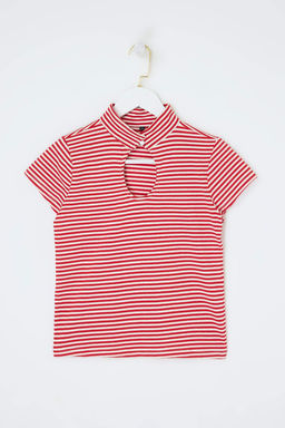 K?rm?z? Cizgili Regular/Normal Kal?p Pencere Detayl? Tok %100 Pamuk Orme Bluz TWOSS26BZ00381