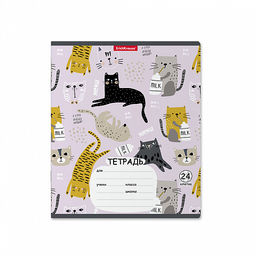 Цена за 10 шт. Тетрадь школьная ученическая ErichKrause Lying Cats, 24 листа, клетка (в плёнке по 10 шт.)_MIX-PACK  фото 5