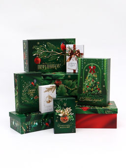 Набор новогодних подарочных коробок 10 в 1 «Изумрудные шары», 12×7×4 – 32.5×20×12.5 см