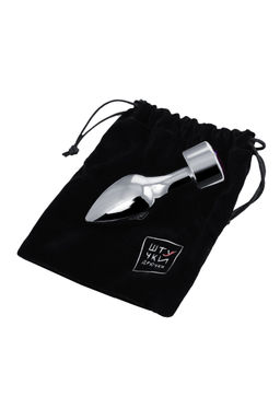 Анальная втулка Штучки-дрючки, металл, серебряная, с кристаллом фиолетовым, 9,5 см, 3,5 см, 130  фото 6