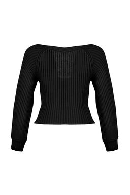 Siyah Crop Kalp Yaka Triko Kazak TWOAW22KZ1760