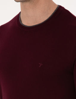 Bordo Slim Fit Pamuk Kar___ml_ Bisiklet Yaka Triko Kazak - Cacharel фото 7