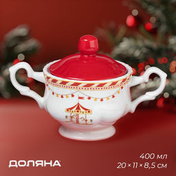 Сахарница новогодняя Доляна Парк аттракционов, 400 мл, фарфор, белая