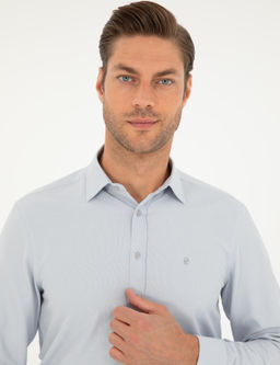 Gri Oxford Slim Fit Uzun Kollu G_mlek