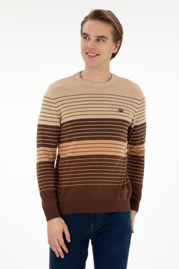 Erkek Slim Fit Bisiklet Yaka Kahverengi Kazak