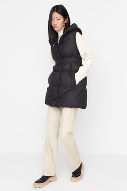 Siyah Kapusonlu Kemerli Su Itici Sisme Yelek TWOSS21YE0002 - Trendyolmilla фото 3