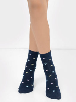 Цена за 5 пар! Высокие детские носки темно-синего цвета с сердечками и звездочками - Mark formelle фото 2