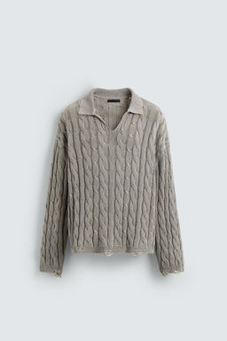 CABLE KNIT POLO SHIRT WITH DISTRESSED EFFECT - Zara фото 7