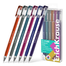 Цена за 1 шт. Набор из 6 ручек гелевых ErichKrause G-Cube® Stick Metallic 1.0, цвет чернил ассорти (в пэт-боксе)