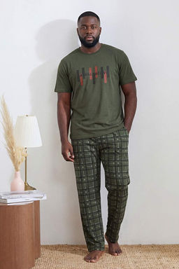 Ye_il B_y_k Beden Regular/Normal Kesim Bask_l_ Alt Ekose Desen Pijama Tak_m_ TMNSS26AI00011 - Trendyolmilla фото 2