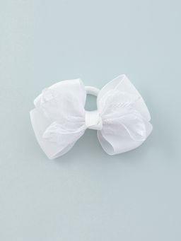 Цена за 6 шт. Бант для волос на резинке «Школьница», кружева, 9 см, белый