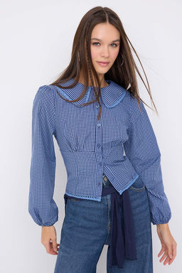 Teen Bebe Yaka Detayl? Kareli Bele Oturan Mavi Gomlek TWOAW26GO00059 - Trendyolmilla фото 4