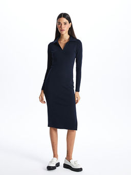 Polo Yaka D?z Uzun Kollu Elbise